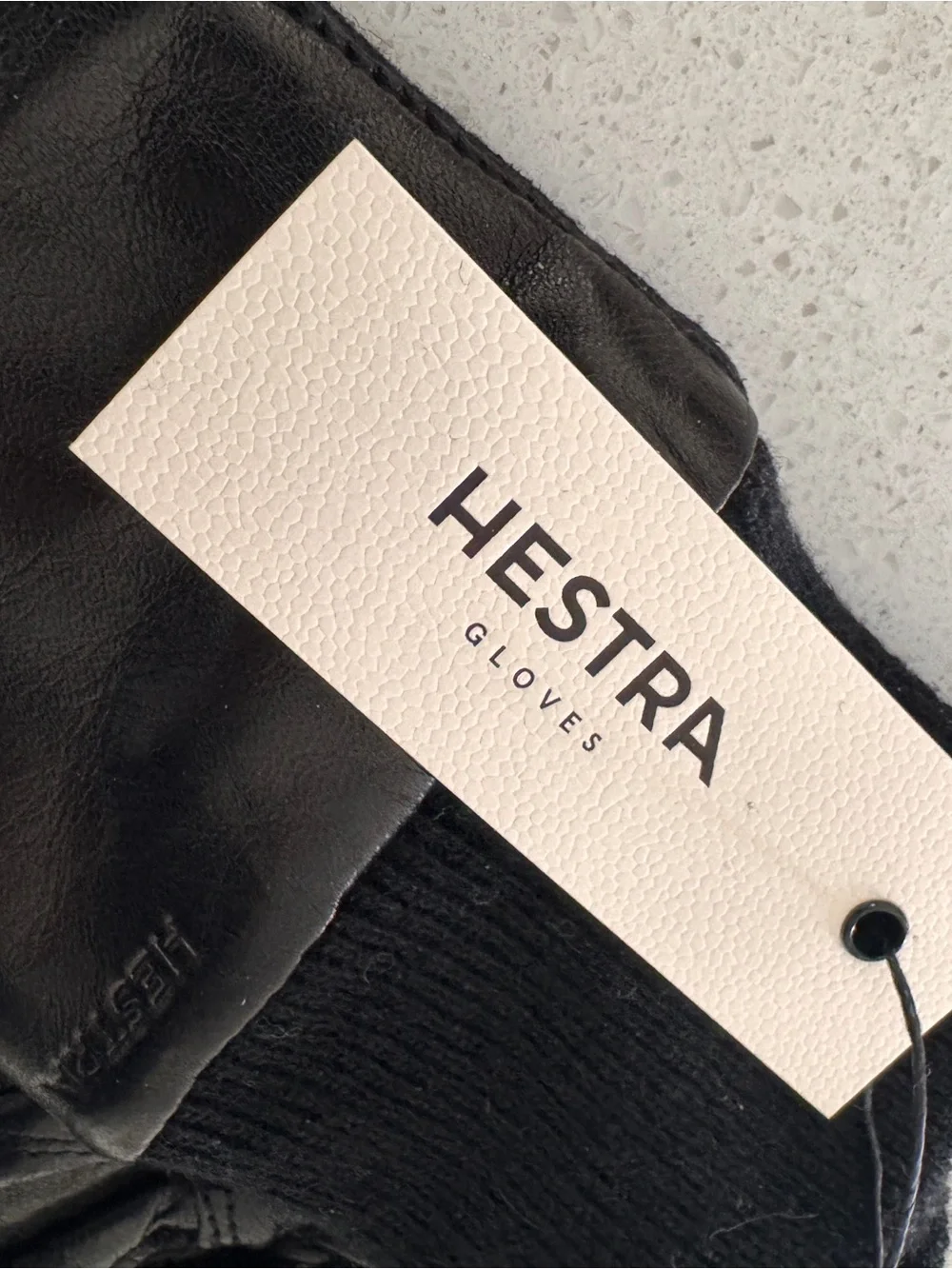 Hestra Black Leather Gloves with Knit Cuff